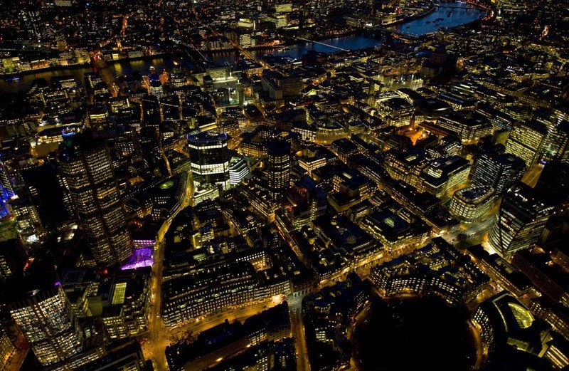 Bird's-eye view of London at night, United Kingdom