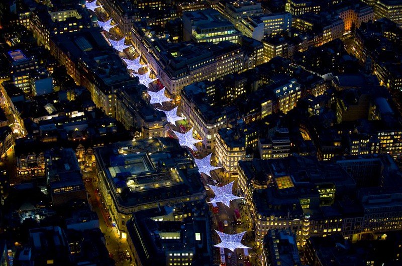 Bird's-eye view of London at night, United Kingdom