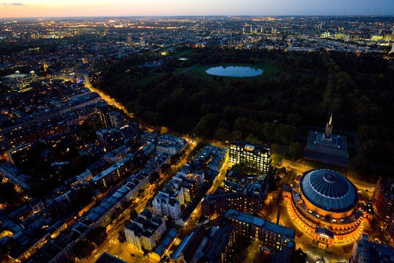 Bird's-eye view of London at night, United Kingdom