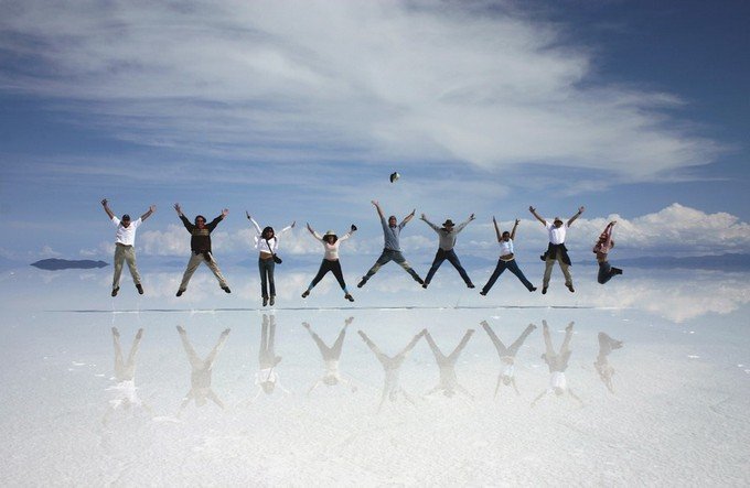 Plains of the Altiplano, Bolivia, Spanish Salar de Uyuni mirror