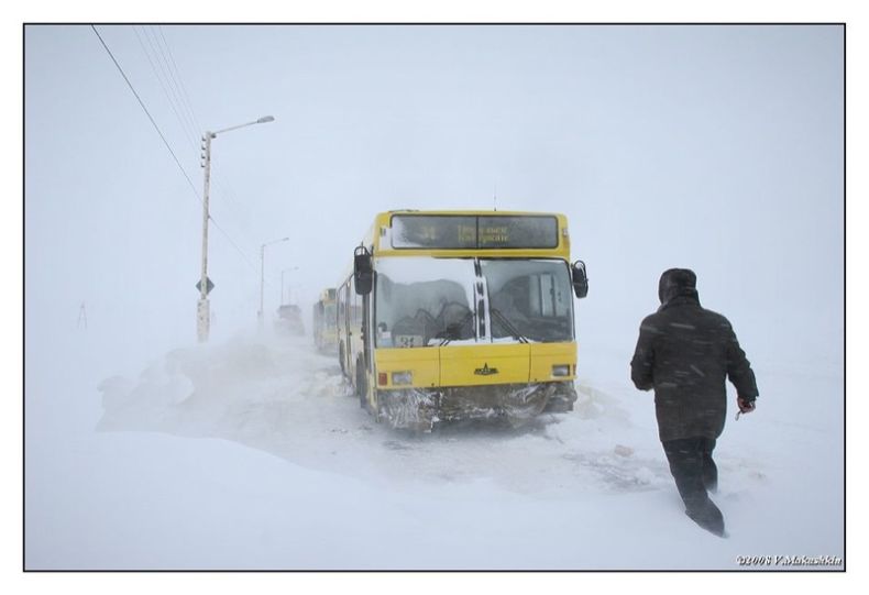 Transport in winter, Norilsk, Krasnoyarsk Krai, Russia