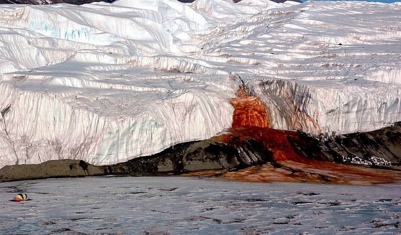 Bloody falls, ice colorized by iron, Russia