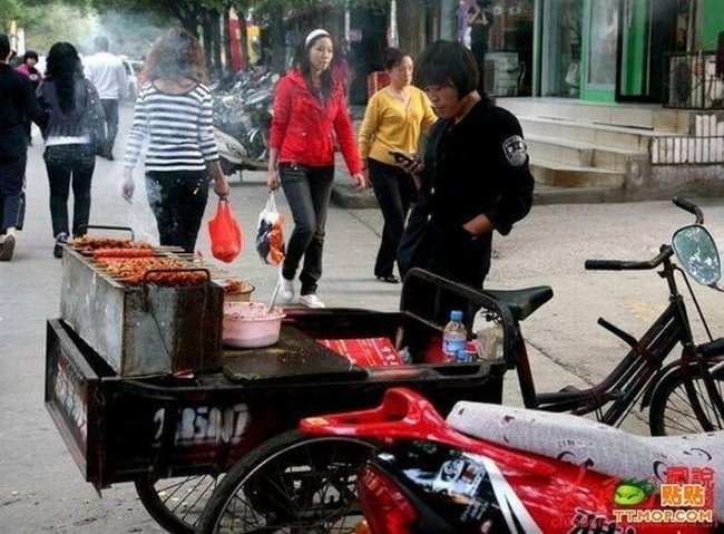 Sausage on a bicycle, China