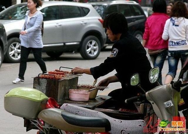 Sausage on a bicycle, China