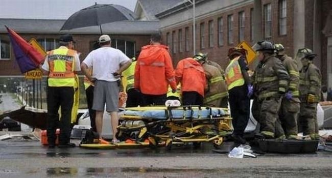 Collapse of the church dome because of strong wind, driver survived, Shreveport, Louisiana