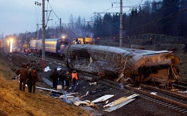 Nevsky Express undermined, Aleshinka-Uglovka route, Russia
