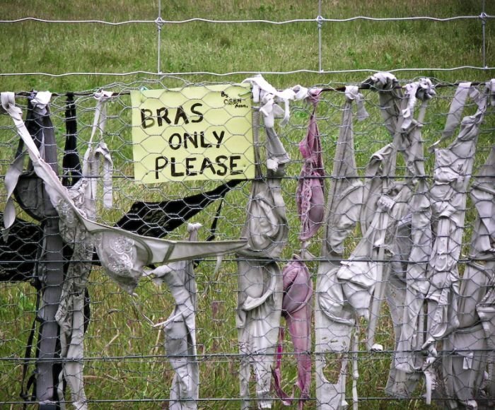 Bra fence, idea by John Lee, 66-year-old farmer, New Zealand