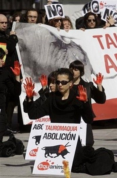 Protest against bull fighting, Madrid, Spain