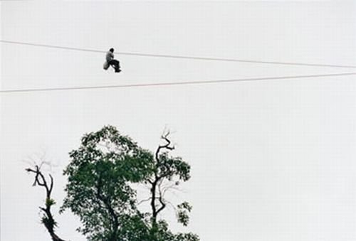 Old pulley system over the abyss, Rio Negro, Colombia