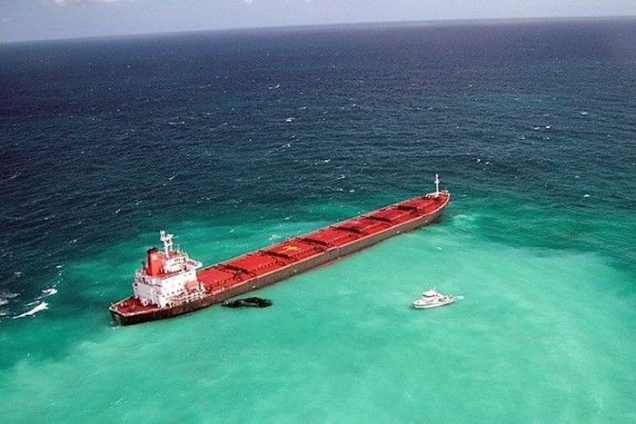 Stranded ship, Great Barrier Reef, Coral Sea, Queensland, Australia