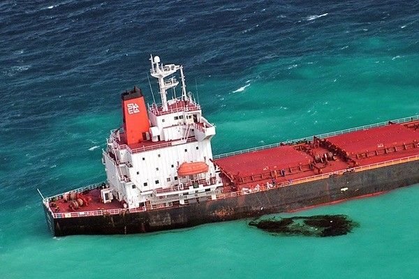 Stranded ship, Great Barrier Reef, Coral Sea, Queensland, Australia