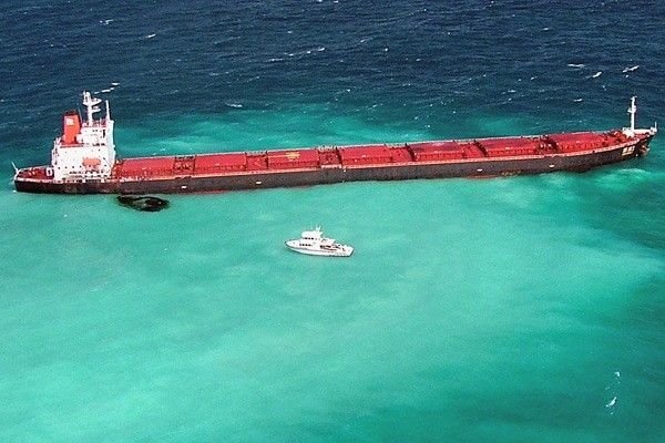 Stranded ship, Great Barrier Reef, Coral Sea, Queensland, Australia