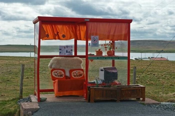 Bus stop, Unst, Scotland