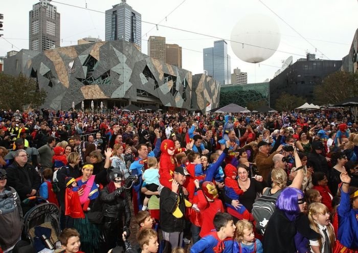 Super hero world record attempt, Federation Square in Melbourne, Australia