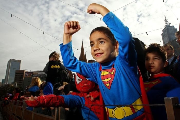 Super hero world record attempt, Federation Square in Melbourne, Australia