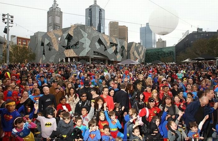 Super hero world record attempt, Federation Square in Melbourne, Australia
