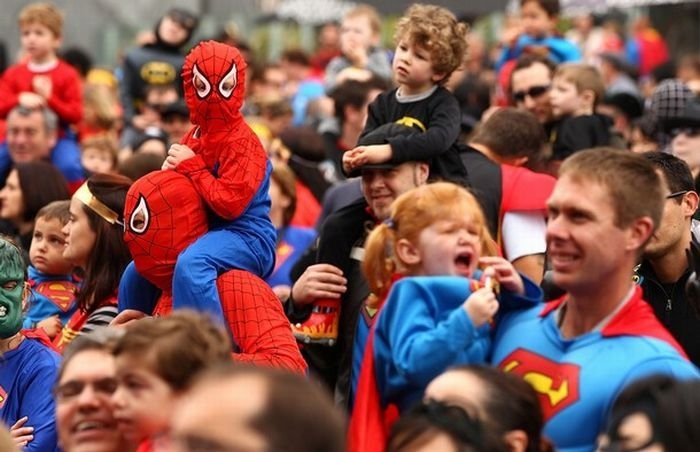 Super hero world record attempt, Federation Square in Melbourne, Australia