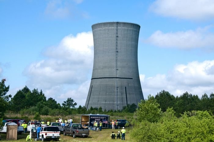 The demolition of the K cooling tower, South Carolina, United States