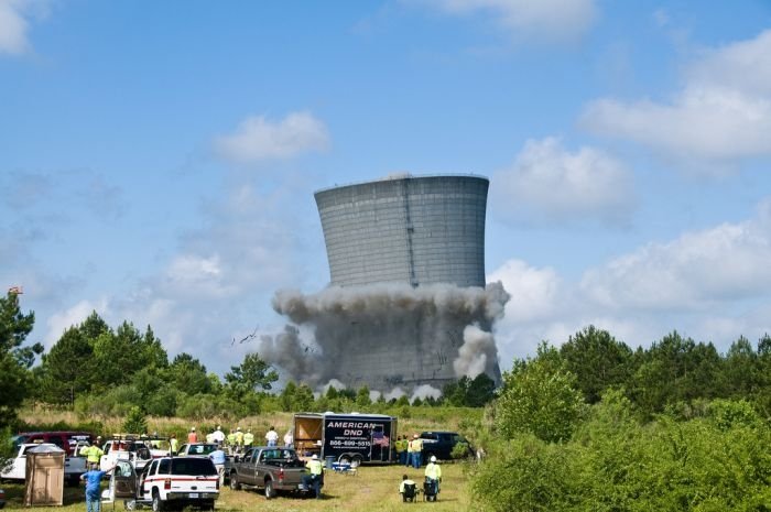 The demolition of the K cooling tower, South Carolina, United States