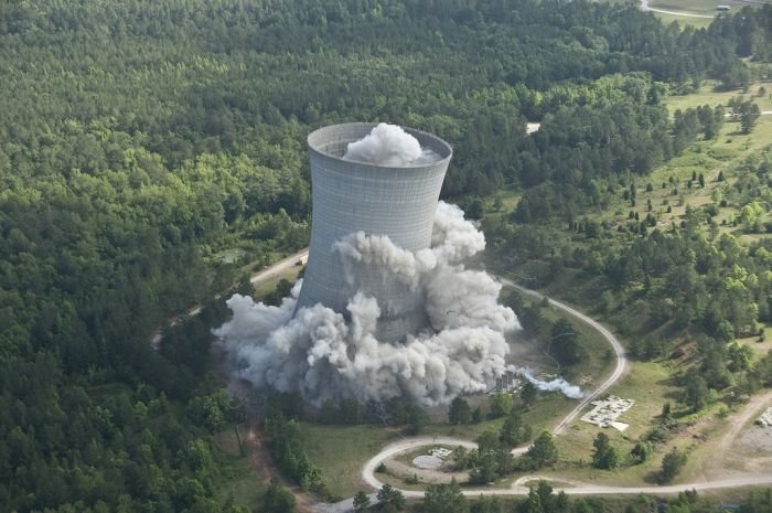 The demolition of the K cooling tower, South Carolina, United States