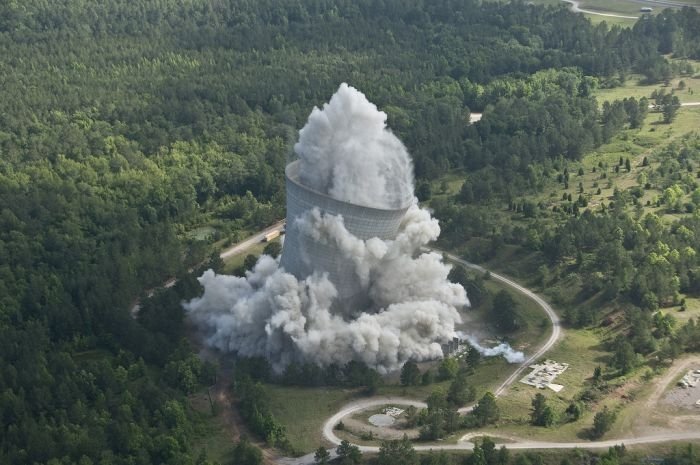 The demolition of the K cooling tower, South Carolina, United States