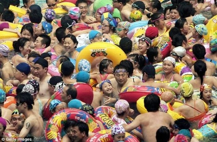 Overcrowded beach, China