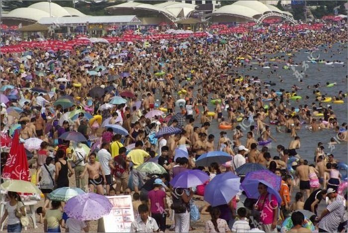 Overcrowded beach, China