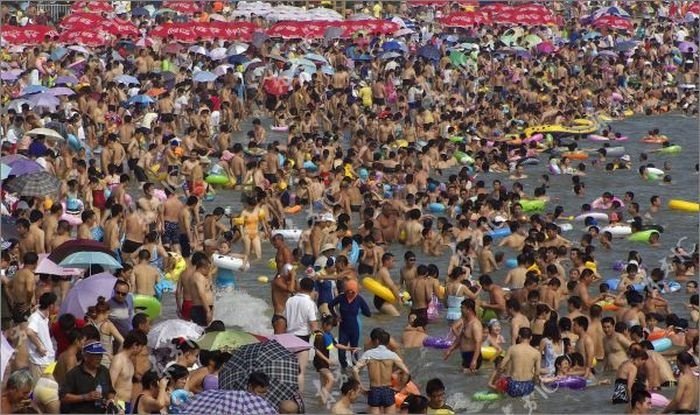 Overcrowded beach, China