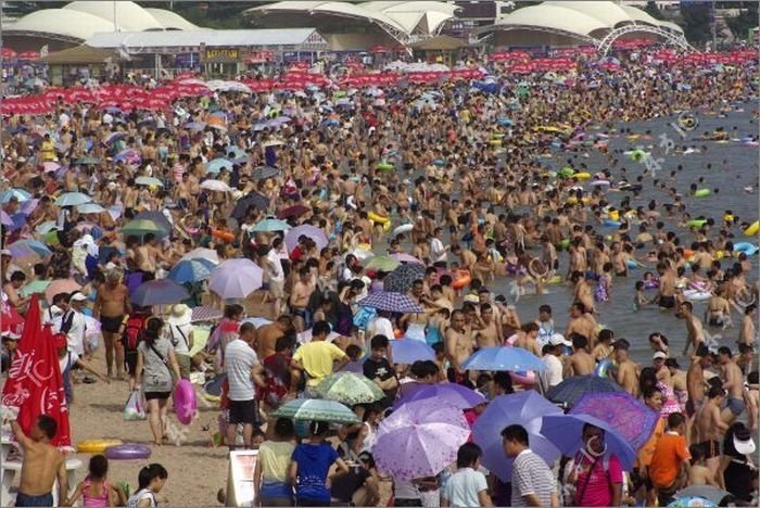 Overcrowded beach, China