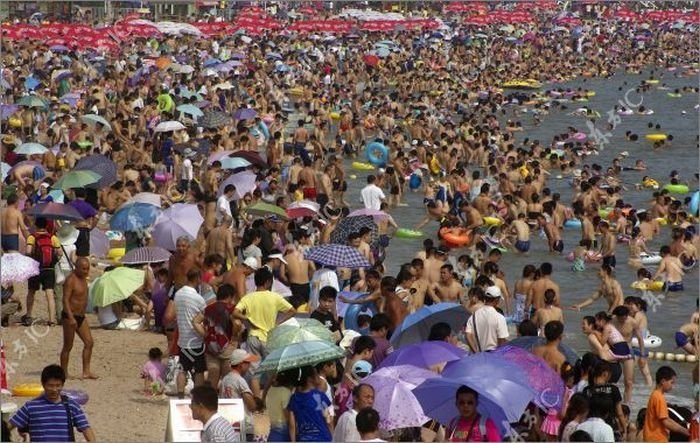 Overcrowded beach, China