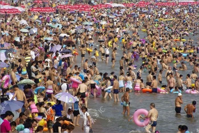 Overcrowded beach, China