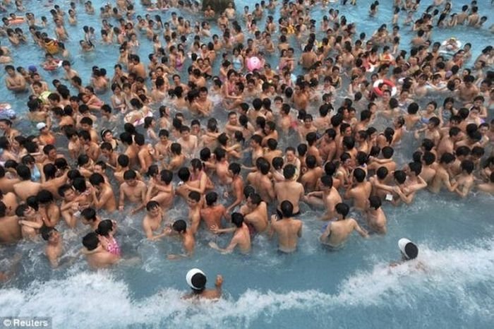 Overcrowded beach, China