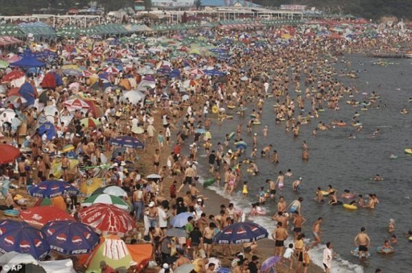 Overcrowded beach, China