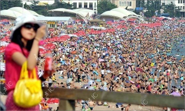 Overcrowded beach, China