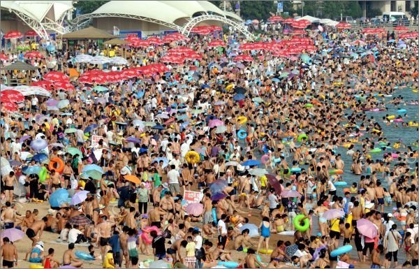 Overcrowded beach, China