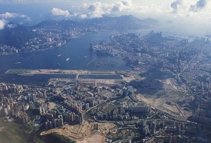 aerial view of airport runway