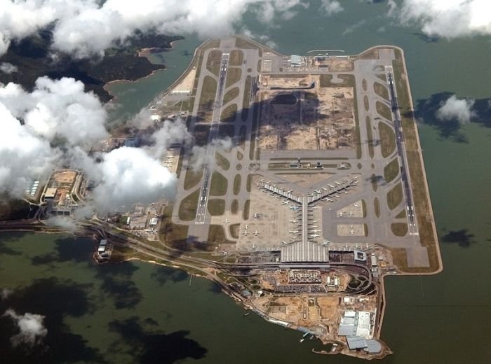 aerial view of airport runway