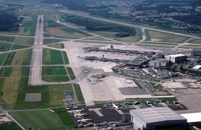 aerial view of airport runway