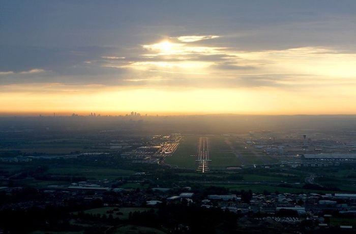 aerial view of airport runway