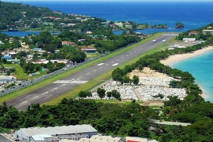 aerial view of airport runway