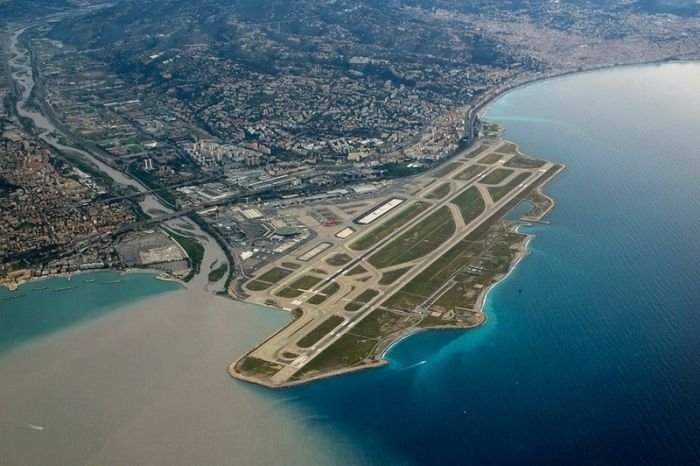 aerial view of airport runway