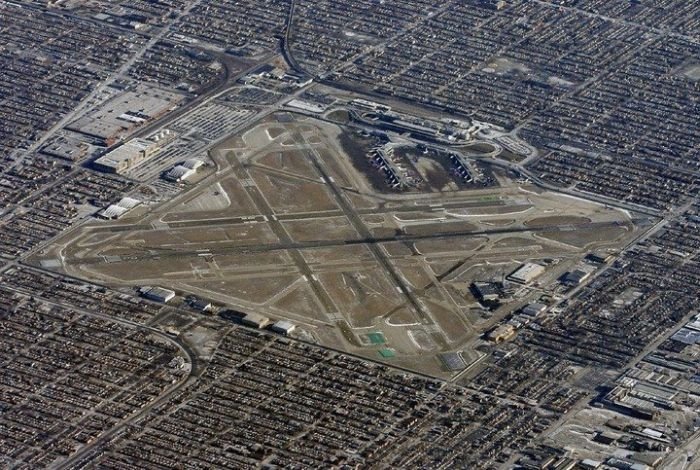 aerial view of airport runway