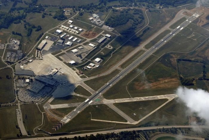 aerial view of airport runway