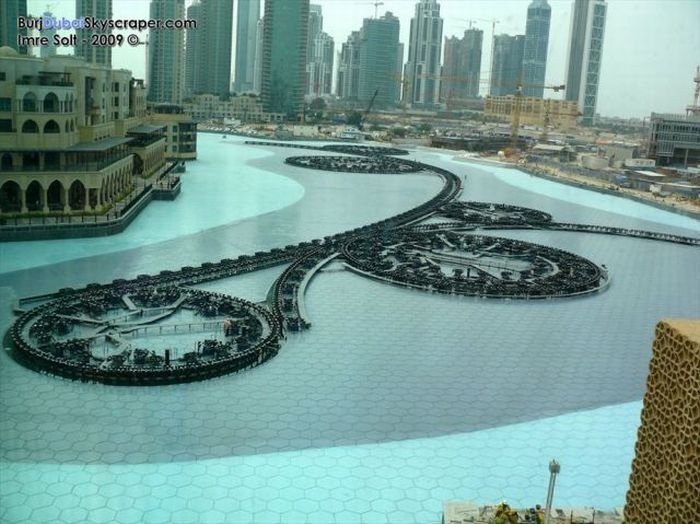 Record fountain system set, Burj Khalifa Lake, Dubai, United Arab Emirates