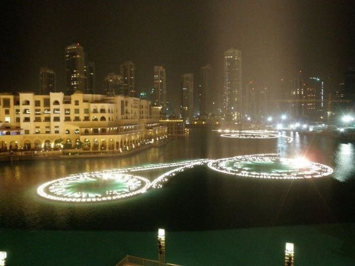 Record fountain system set, Burj Khalifa Lake, Dubai, United Arab Emirates