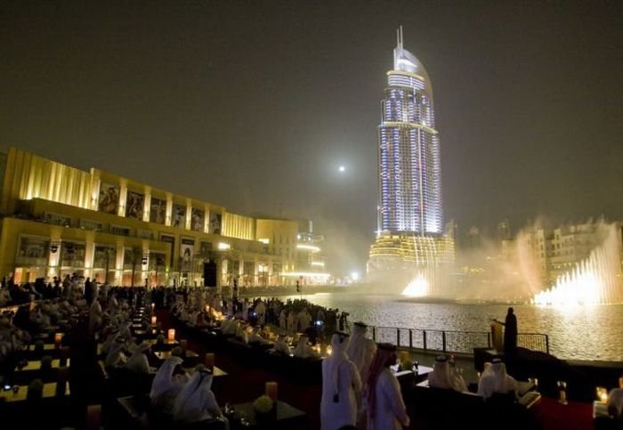 Record fountain system set, Burj Khalifa Lake, Dubai, United Arab Emirates