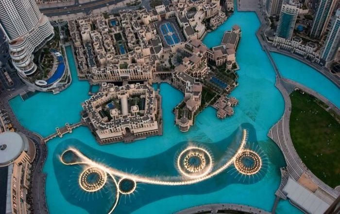 Record fountain system set, Burj Khalifa Lake, Dubai, United Arab Emirates