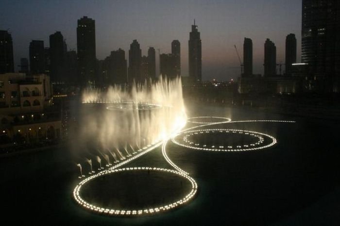 Record fountain system set, Burj Khalifa Lake, Dubai, United Arab Emirates