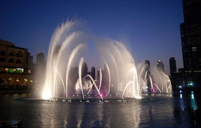 Record fountain system set, Burj Khalifa Lake, Dubai, United Arab Emirates