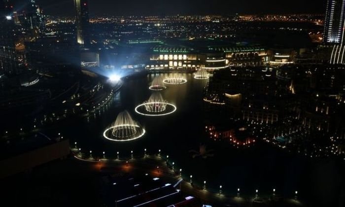 Record fountain system set, Burj Khalifa Lake, Dubai, United Arab Emirates